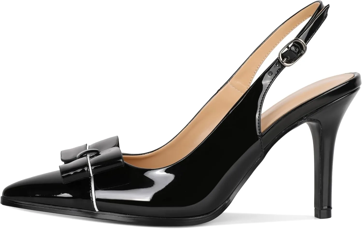 SAMMITOP Womens Slingback Stiletto High Heels Closed Pointed Toe Bow Pumps Buckle Strap 3.5 Inch Heeled Sexy Office Wedding Dress Shoes