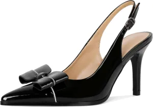 SAMMITOP Womens Slingback Stiletto High Heels Closed Pointed Toe Bow Pumps Buckle Strap 3.5 Inch Heeled Sexy Office Wedding Dress Shoes