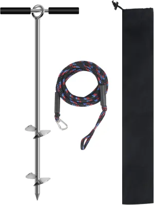 Sand Anchor, Beach Anchor with Removable Handle, Bungee Line & Carry Bag, 18"/24"/36" Length Auger to The Beach and Sandbar,Boat Sand Anchor Pole for Jet Ski PWC Pontoon Kayak