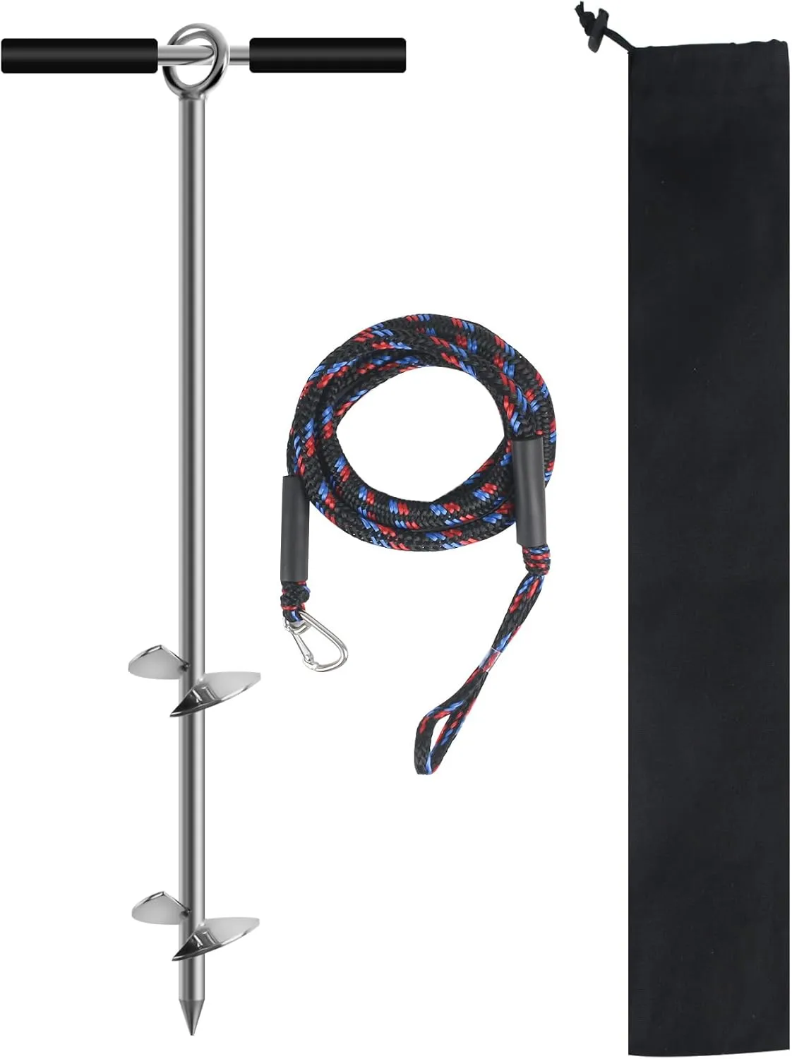 Sand Anchor, Beach Anchor with Removable Handle, Bungee Line & Carry Bag, 18"/24"/36" Length Auger to The Beach and Sandbar,Boat Sand Anchor Pole for Jet Ski PWC Pontoon Kayak
