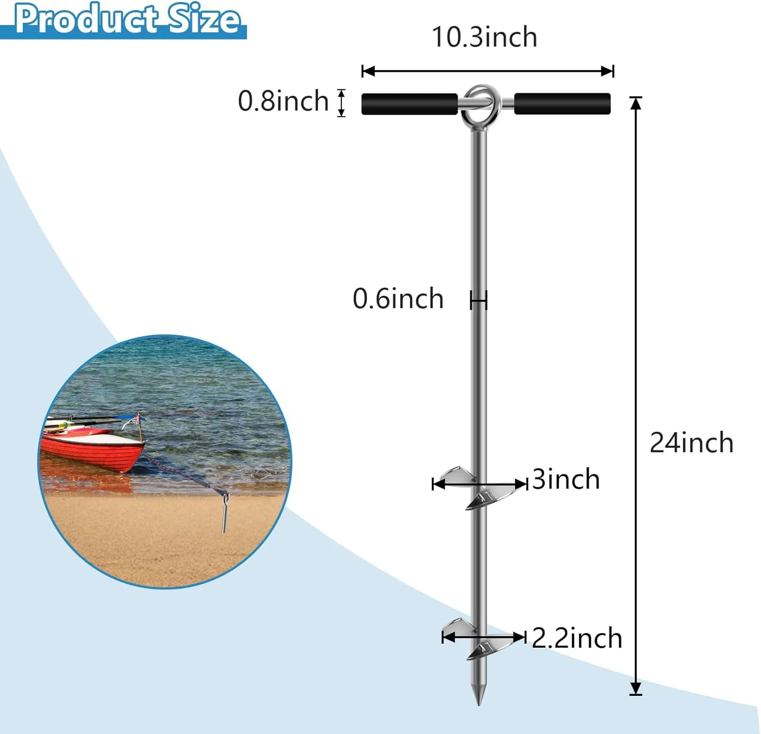 Sand Anchor, Beach Anchor with Removable Handle, Bungee Line & Carry Bag, 18"/24"/36" Length Auger to The Beach and Sandbar,Boat Sand Anchor Pole for Jet Ski PWC Pontoon Kayak