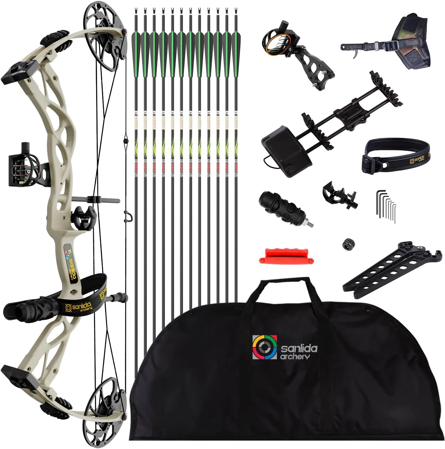Sanlida Dragon X9 Ready to Hunt Compound Bow Package for Adults, Archery Compound Bow and Arrow Set, 0-70 Lbs Draw Weight, No Bow Press Needed, Limited Life-time Warranty
