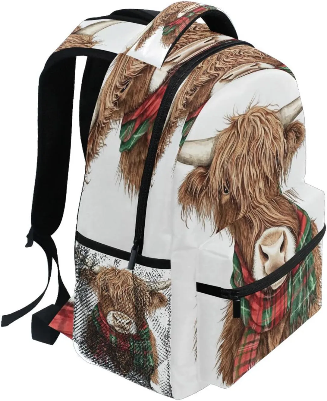 School Backpack for Men Women Fashion Stylish Travel Bags with Chest Strap Gift Men & Women Scottish Highland Cattle Scarf