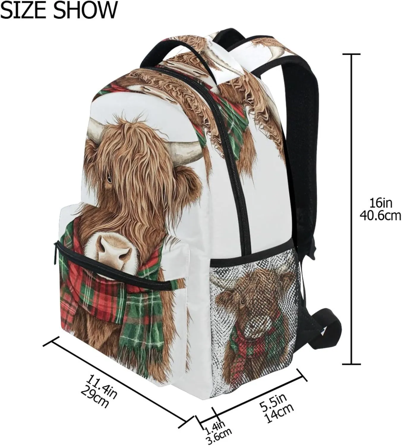 School Backpack for Men Women Fashion Stylish Travel Bags with Chest Strap Gift Men & Women Scottish Highland Cattle Scarf