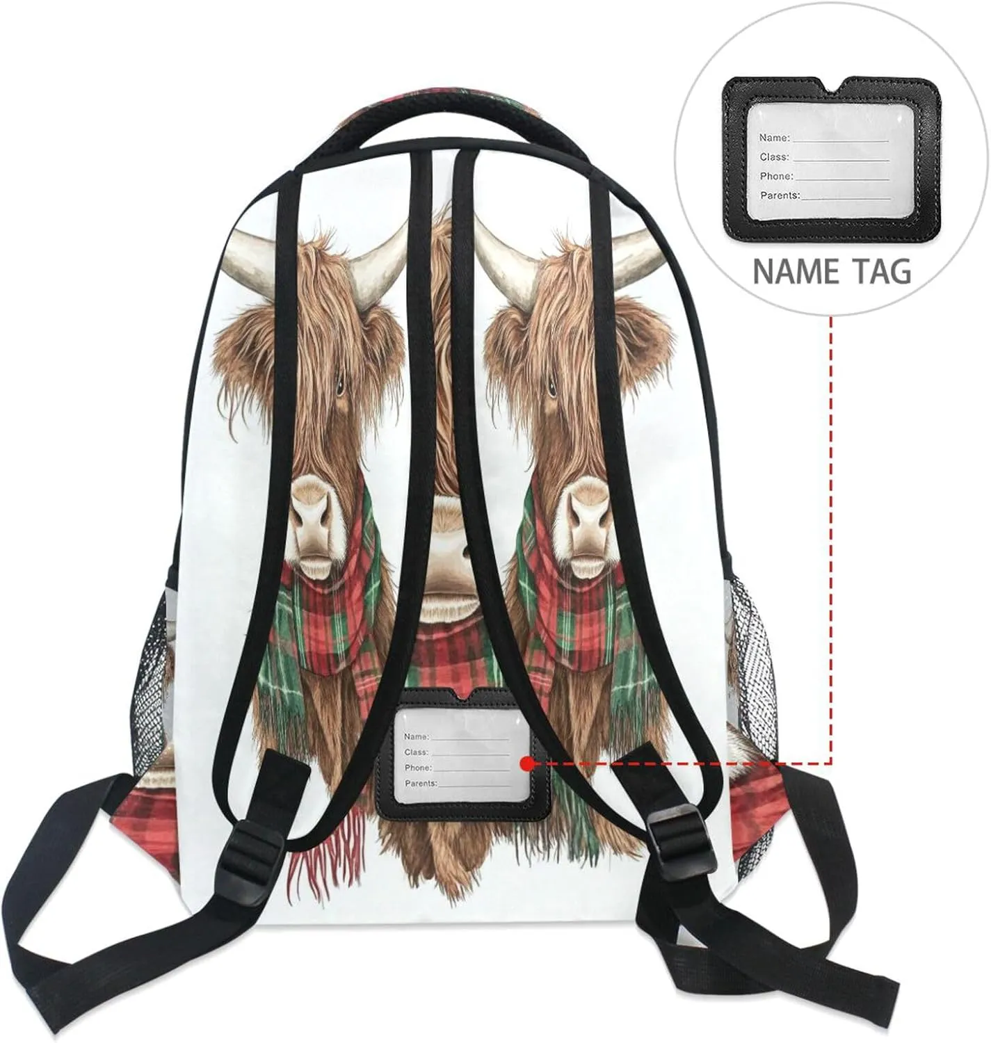 School Backpack for Men Women Fashion Stylish Travel Bags with Chest Strap Gift Men & Women Scottish Highland Cattle Scarf