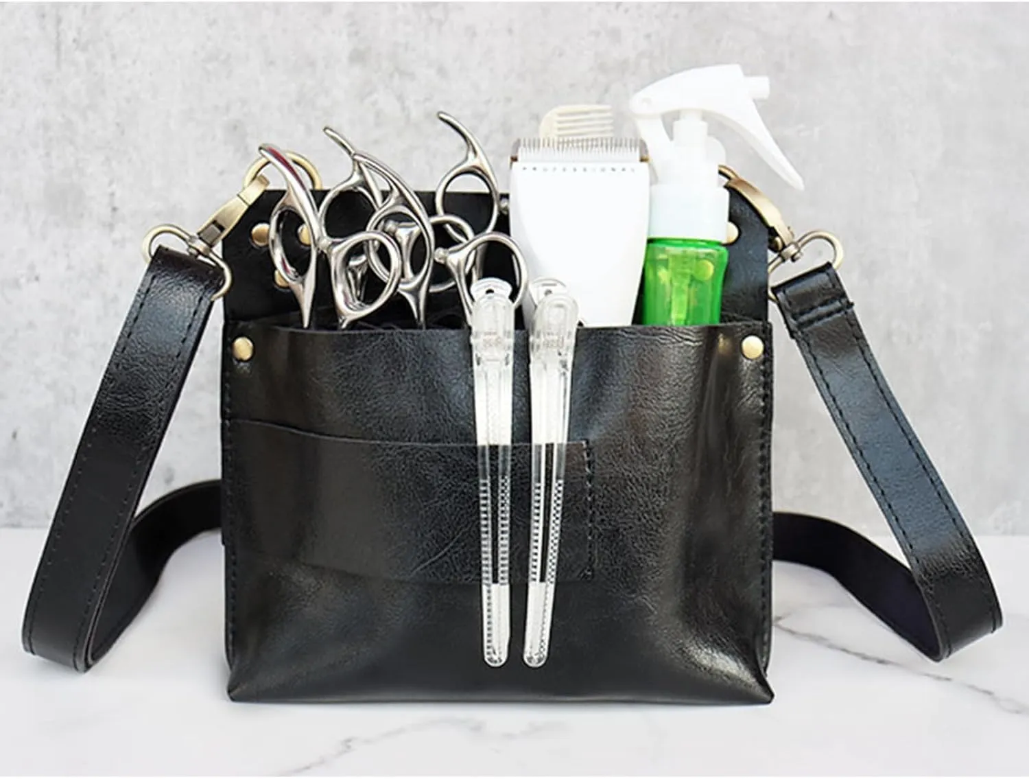 Scissor Holder, Hair Tool Bag Built in 7 Scissor Positions Shear Holder Hairstylist Essentials with Waist Shoulder Belt for Hairstylist Groomer Makeup Artists Comb Clip (Green)
