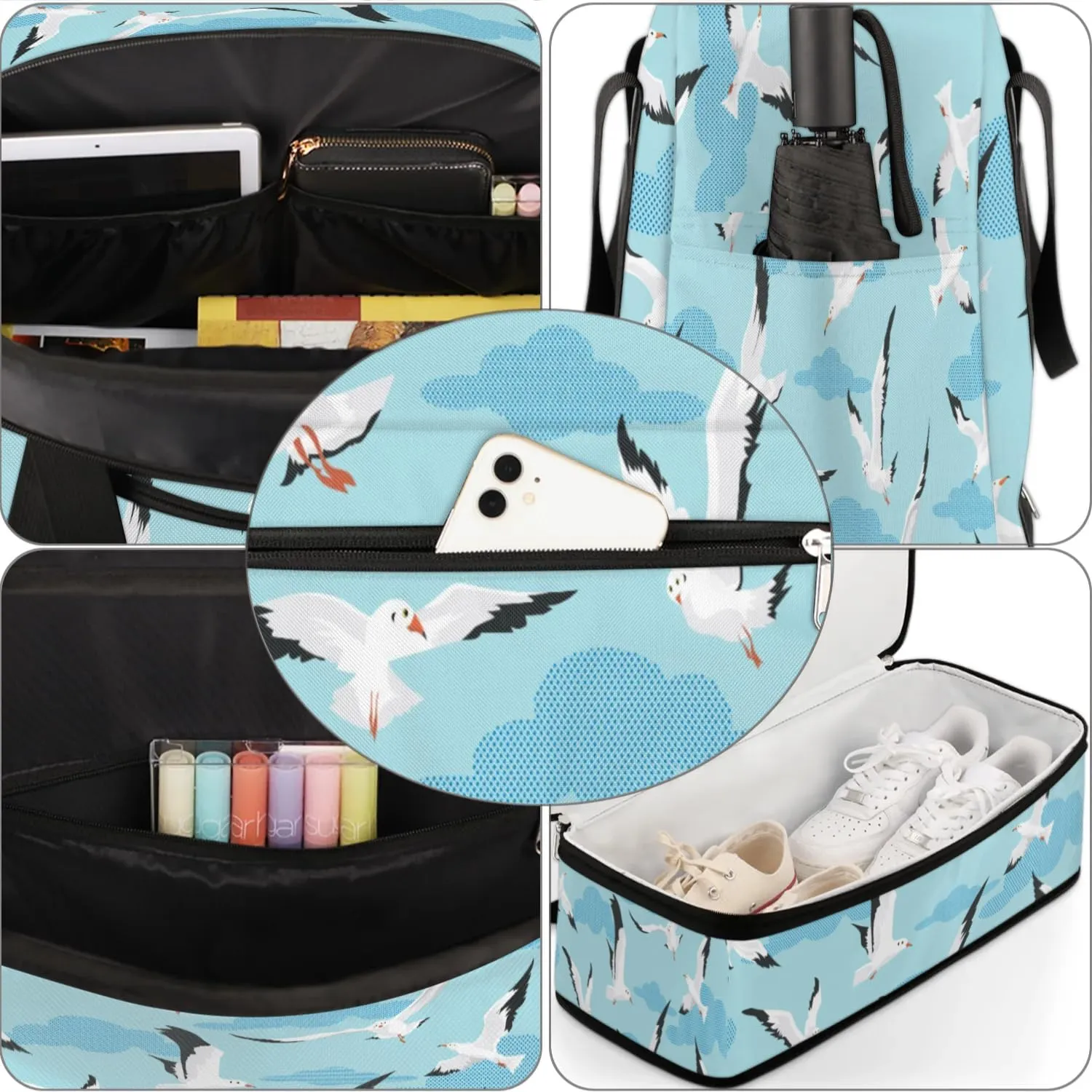 Seagull Sports Gym Bag with Shoes Compartment Foldable Travel Duffel Bag Dry Wet Separated Sports Tote Workout Weekender Overnight Bag for Women Yoga Dance Work Training Handbag