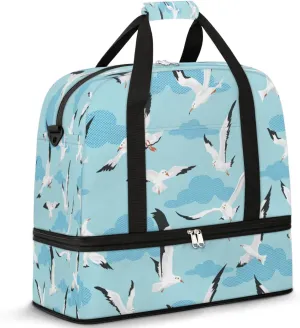 Seagull Sports Gym Bag with Shoes Compartment Foldable Travel Duffel Bag Dry Wet Separated Sports Tote Workout Weekender Overnight Bag for Women Yoga Dance Work Training Handbag