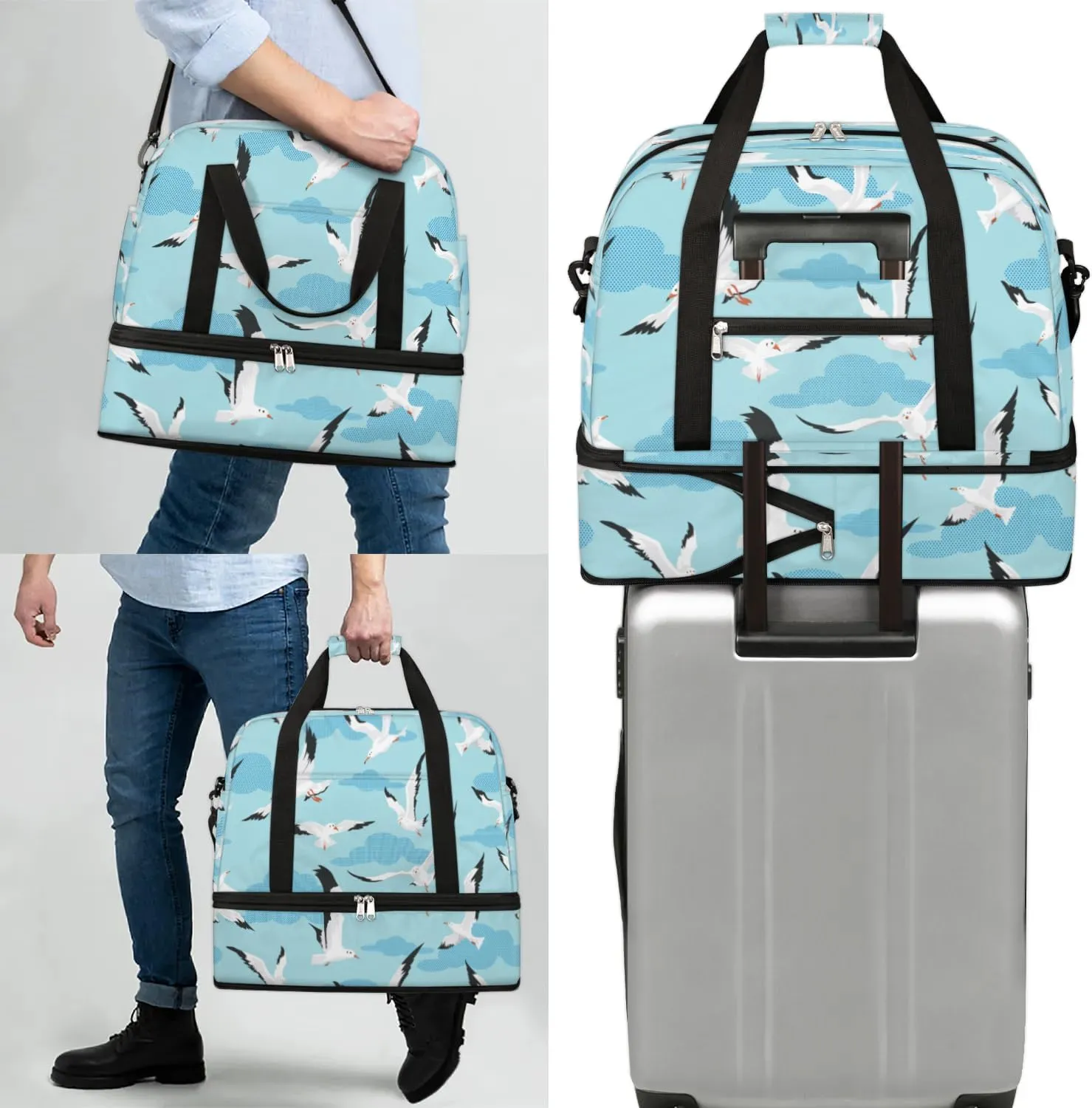 Seagull Sports Gym Bag with Shoes Compartment Foldable Travel Duffel Bag Dry Wet Separated Sports Tote Workout Weekender Overnight Bag for Women Yoga Dance Work Training Handbag