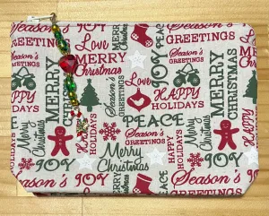 Seasons Greetings pouch with boxed bottom - 19cm x 14cm with Zipper Charm