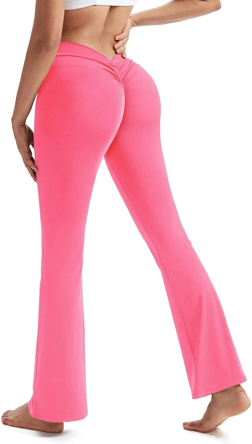 SEASUM V Back Scrunch Butt Flare Leggings for Women Waist Cut Shaped Ruched Bell Bottom Wide Leg Bootcut Yoga Pants