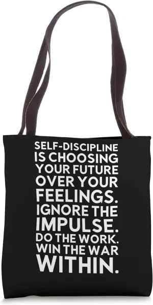 Self-Discipline Quote - Gym, Hustle, Success, Motivational Tote Bag