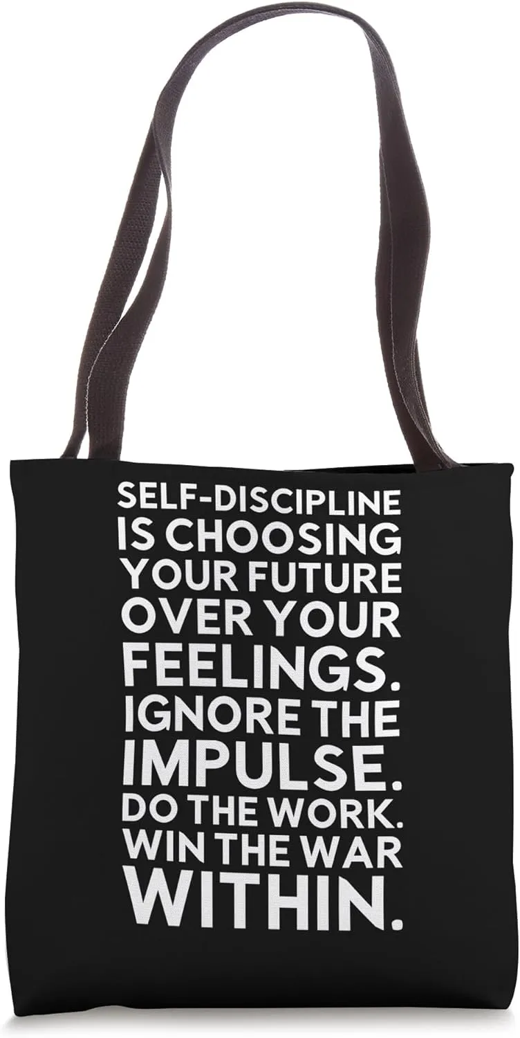 Self-Discipline Quote - Gym, Hustle, Success, Motivational Tote Bag