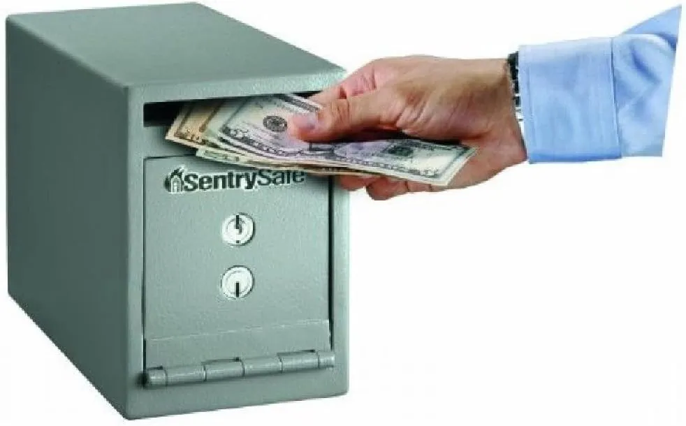 SentrySafe Depository Safe with Dual Key Lock, Steel Drop Slot Safe for Offices and Businesses, Stores Cash, Money, 0.23 Cubic Feet, 8.5 x 6 x 12.3 Inches, UC-025K