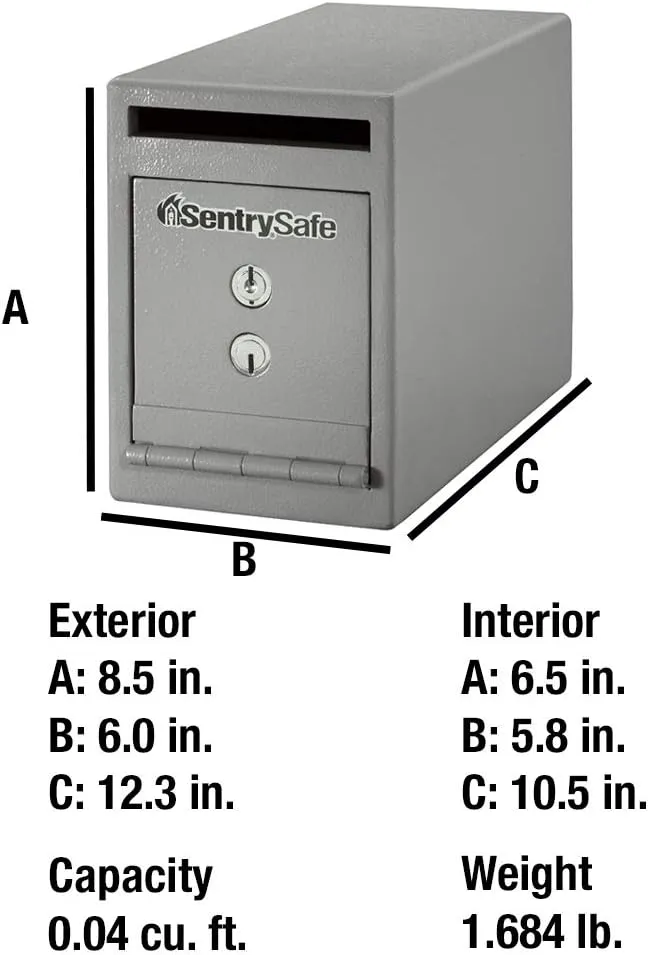 SentrySafe Depository Safe with Dual Key Lock, Steel Drop Slot Safe for Offices and Businesses, Stores Cash, Money, 0.23 Cubic Feet, 8.5 x 6 x 12.3 Inches, UC-025K