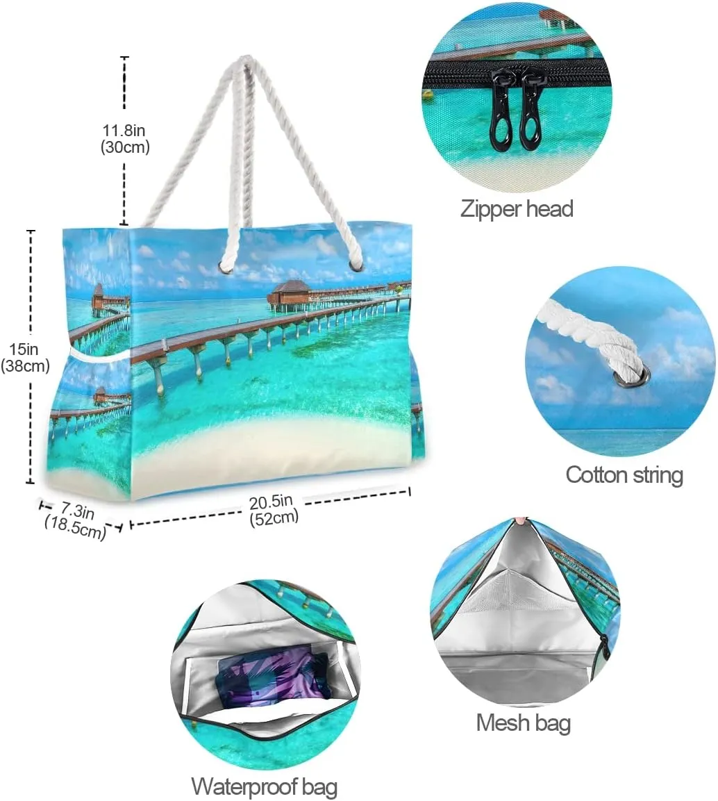 senya Large Beach Shoulder Bags Canvas Tote Water Resistant for Gym Travel Daily