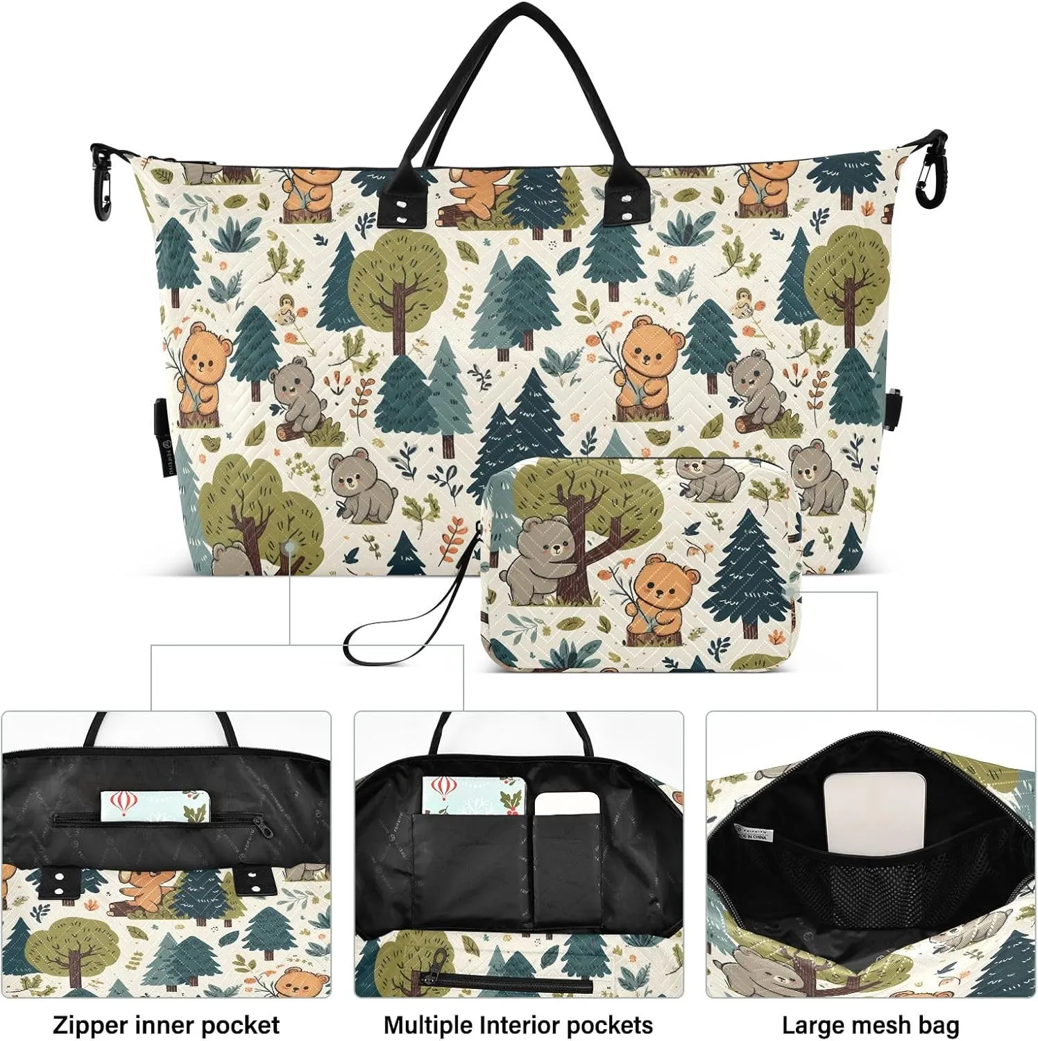 senya Weekender Bags Travel Duffel Gym Bag Cute Bear Seamless Pattern Carry on Overnight Tote Bag with Toiletry Bag for Airplane Travel Trip Gym Yoga, g366821073p1006c1071s2442