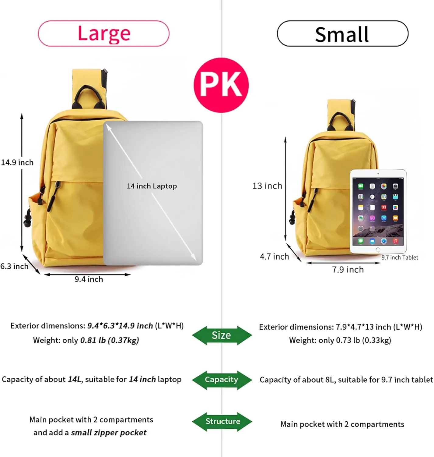 Seoky Rop Men Women Sling Bag Backpack Lightweight Water Resistant Shoulder Crossbody Bags for Travel