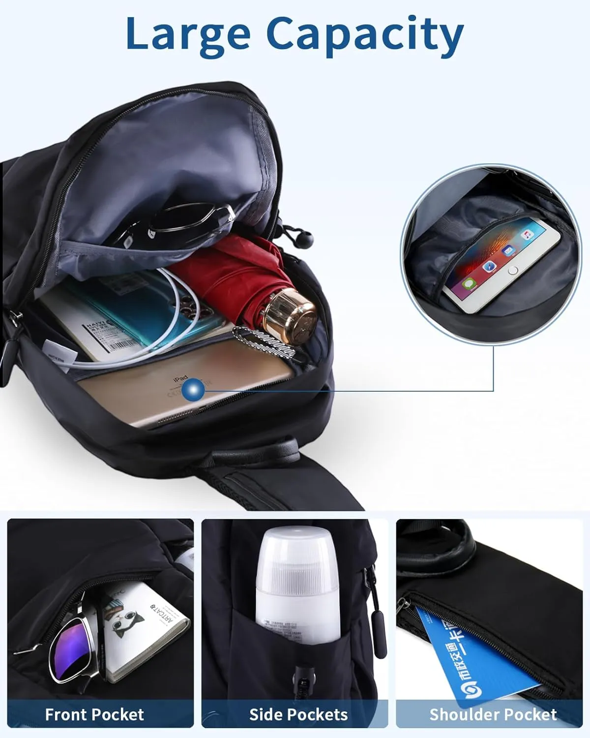 Seoky Rop Men Women Sling Bag Backpack Lightweight Water Resistant Shoulder Crossbody Bags for Travel