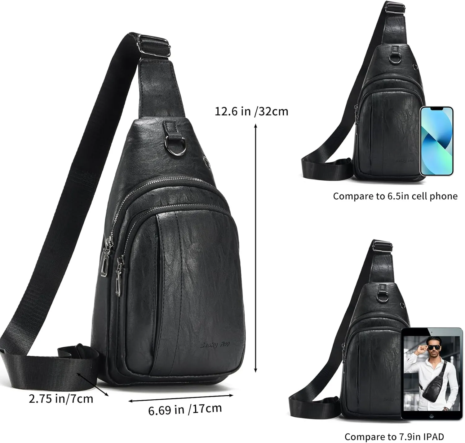 Seoky Rop Sling Backpack for Men Sling Bag Crossbody Shoulder Bags Travel Bag Purse with Water Resistant Black