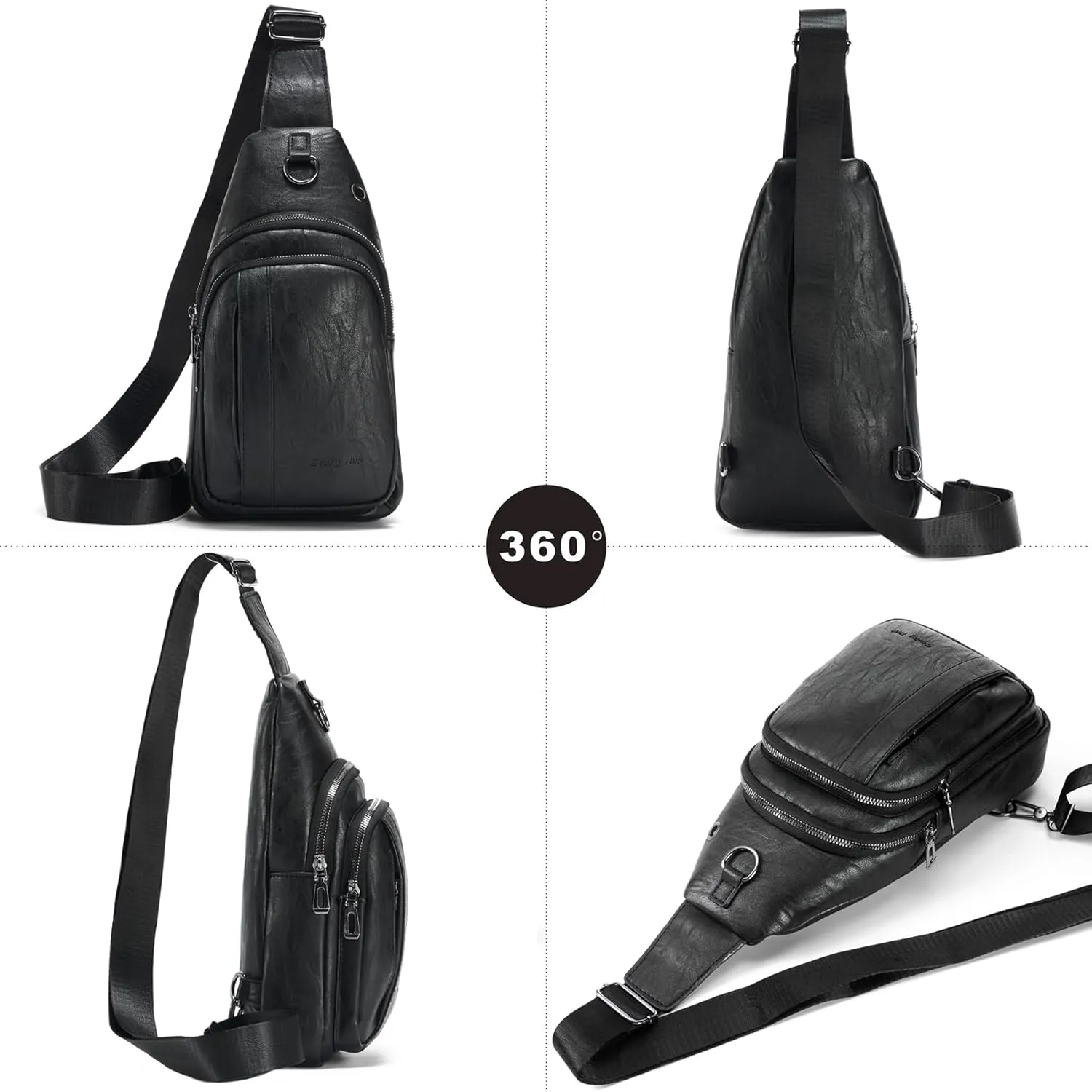 Seoky Rop Sling Backpack for Men Sling Bag Crossbody Shoulder Bags Travel Bag Purse with Water Resistant Black