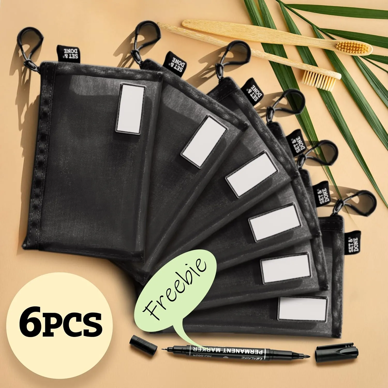 Set & Done - Zipper Mesh Bags 7"x 5" Size S Clear Pouch for Storage Small Items Makeup Accessories & Office Organizers, Travel Easy