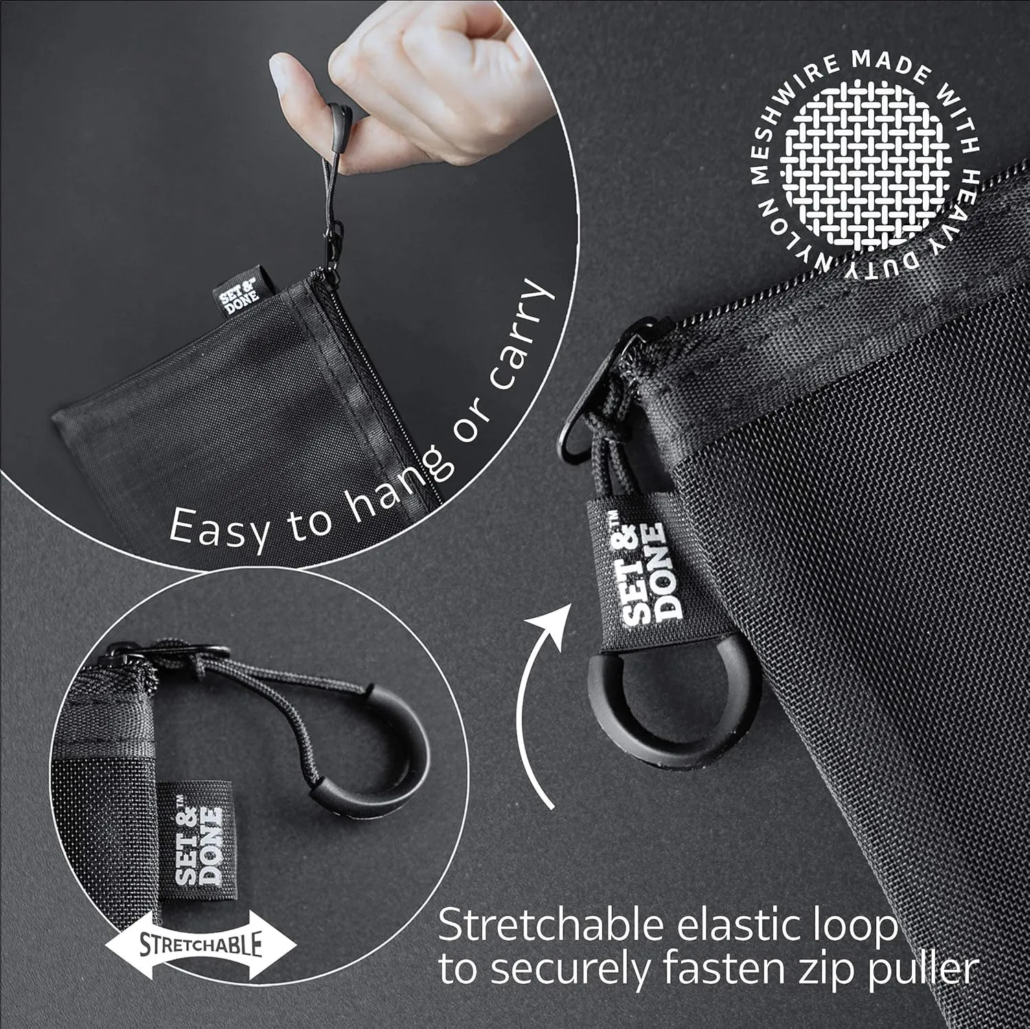 Set & Done - Zipper Mesh Bags 7"x 5" Size S Clear Pouch for Storage Small Items Makeup Accessories & Office Organizers, Travel Easy
