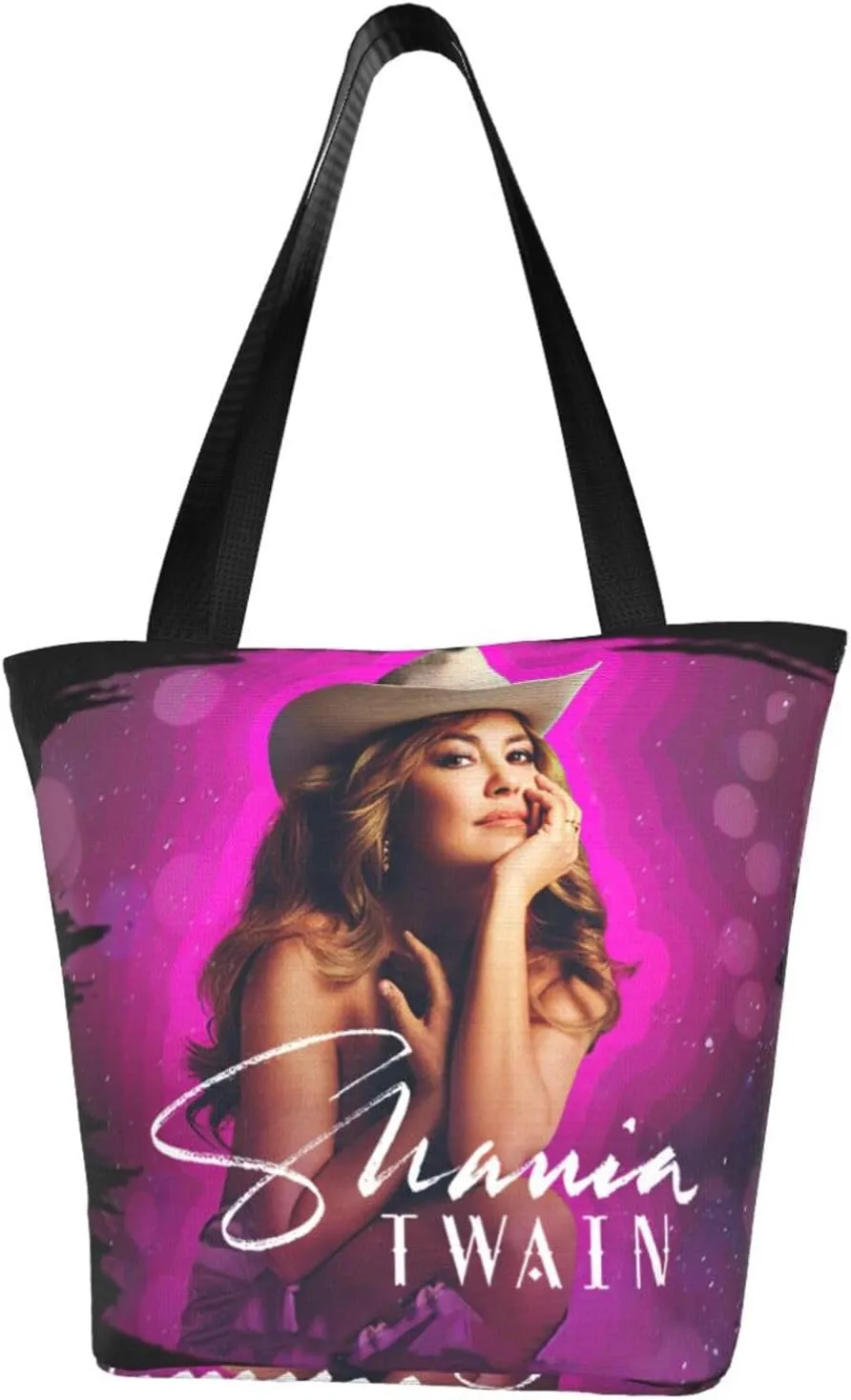 Shania Music Twain Reusable Grocery Bag for Kitchen Shopping Bags Tote Bags with Zipper for Women Lightweight Daily Handbag Storage Shoulder Bag for Travel