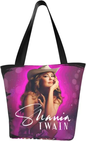 Shania Music Twain Reusable Grocery Bag for Kitchen Shopping Bags Tote Bags with Zipper for Women Lightweight Daily Handbag Storage Shoulder Bag for Travel