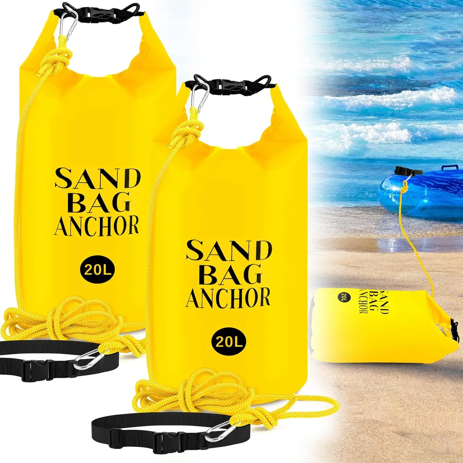ShinyRelief 2 Set 20L Float Anchor Kit 2 in 1 PWC Sand Anchor Bags with Adjustable Straps, Waterproof Dry Bag for Pool Floats Rafts Pool Chair Umbrella Tent Inflatables Water Sports