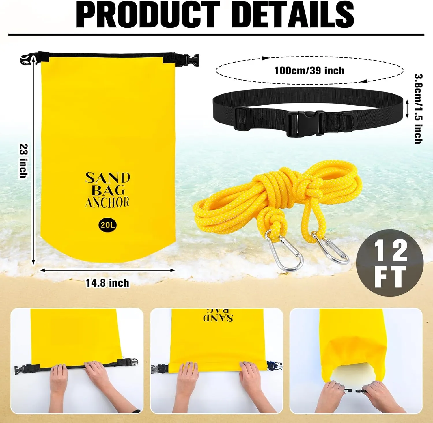 ShinyRelief 2 Set 20L Float Anchor Kit 2 in 1 PWC Sand Anchor Bags with Adjustable Straps, Waterproof Dry Bag for Pool Floats Rafts Pool Chair Umbrella Tent Inflatables Water Sports