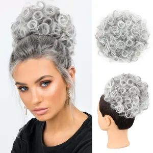 Short Messy Hair Bun Hair Piece Elastic Drawstring Loose Wave Curly Scrunchies Ponytail Extension Clip in on Ponytails Synthetic Hair Accessories Sliver Messy Bun Hair Pieces for Women Updo