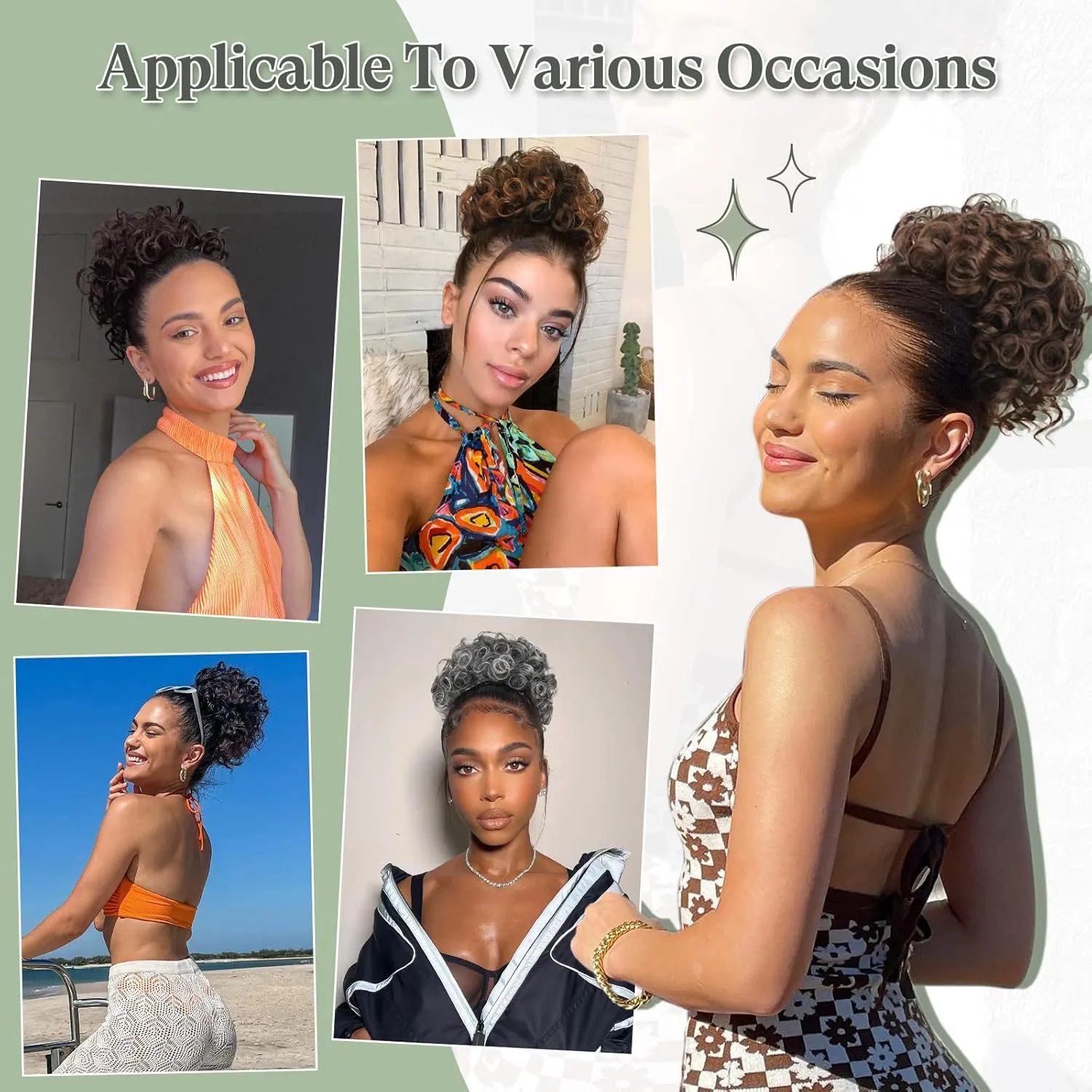 Short Messy Hair Bun Hair Piece Elastic Drawstring Loose Wave Curly Scrunchies Ponytail Extension Clip in on Ponytails Synthetic Hair Accessories Sliver Messy Bun Hair Pieces for Women Updo
