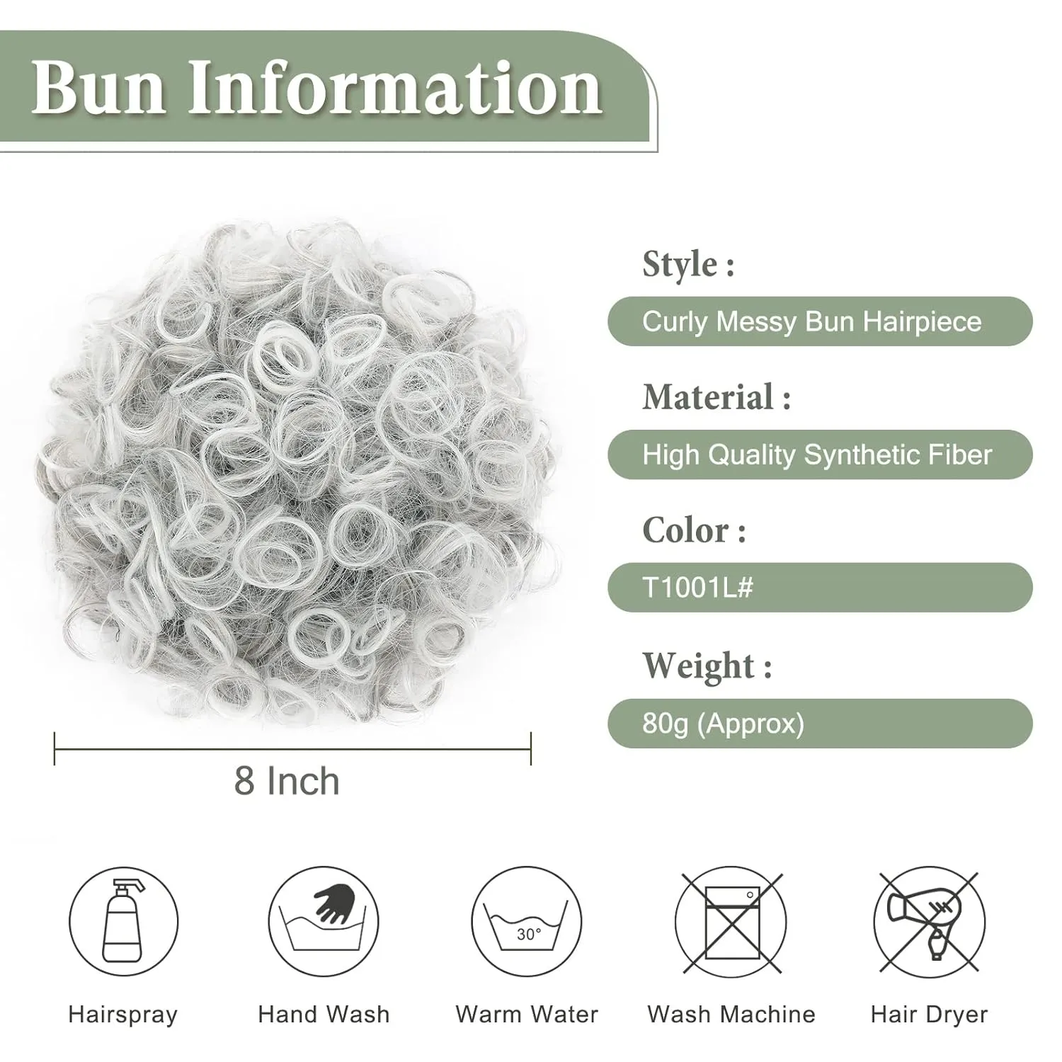 Short Messy Hair Bun Hair Piece Elastic Drawstring Loose Wave Curly Scrunchies Ponytail Extension Clip in on Ponytails Synthetic Hair Accessories Sliver Messy Bun Hair Pieces for Women Updo