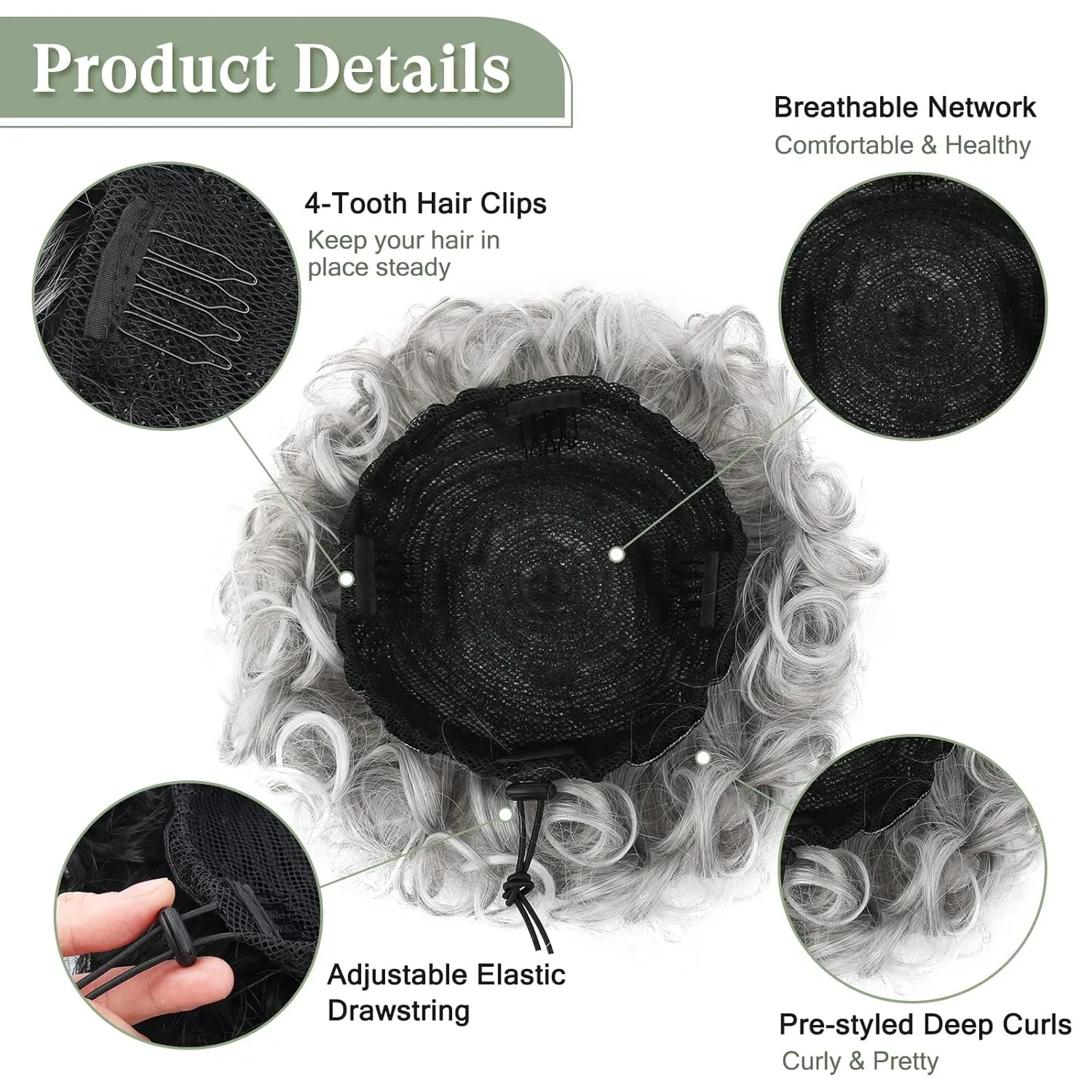 Short Messy Hair Bun Hair Piece Elastic Drawstring Loose Wave Curly Scrunchies Ponytail Extension Clip in on Ponytails Synthetic Hair Accessories Sliver Messy Bun Hair Pieces for Women Updo