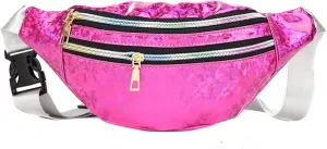 Shoulder Bag Holographic Waist Bag for Women - PU Beach Travel Banana Hip Bum Zip Purse - Stylish Chest Bag for Girls(Red)