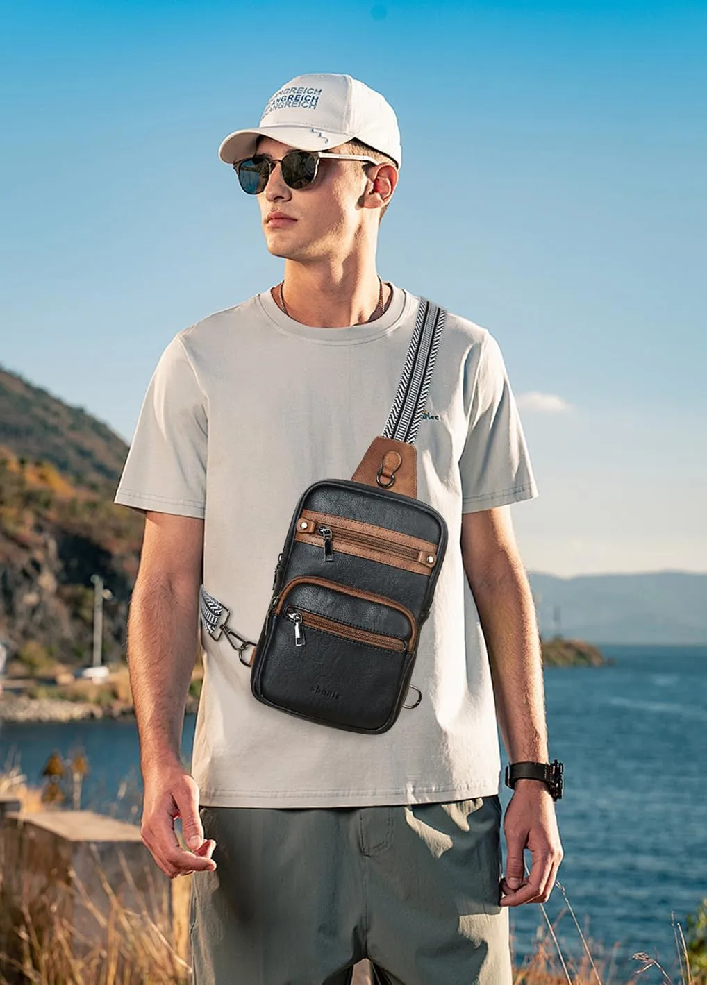 Shrrie Sling Bag For Women Men 5 Pockets Crossbody Bags Faux Leather Cross body Fanny Pack Sling Backpack Daypack for Daily Use Travel