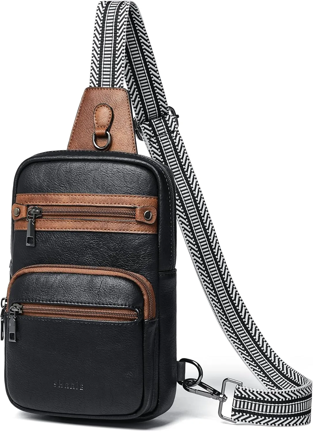 Shrrie Sling Bag For Women Men 5 Pockets Crossbody Bags Faux Leather Cross body Fanny Pack Sling Backpack Daypack for Daily Use Travel