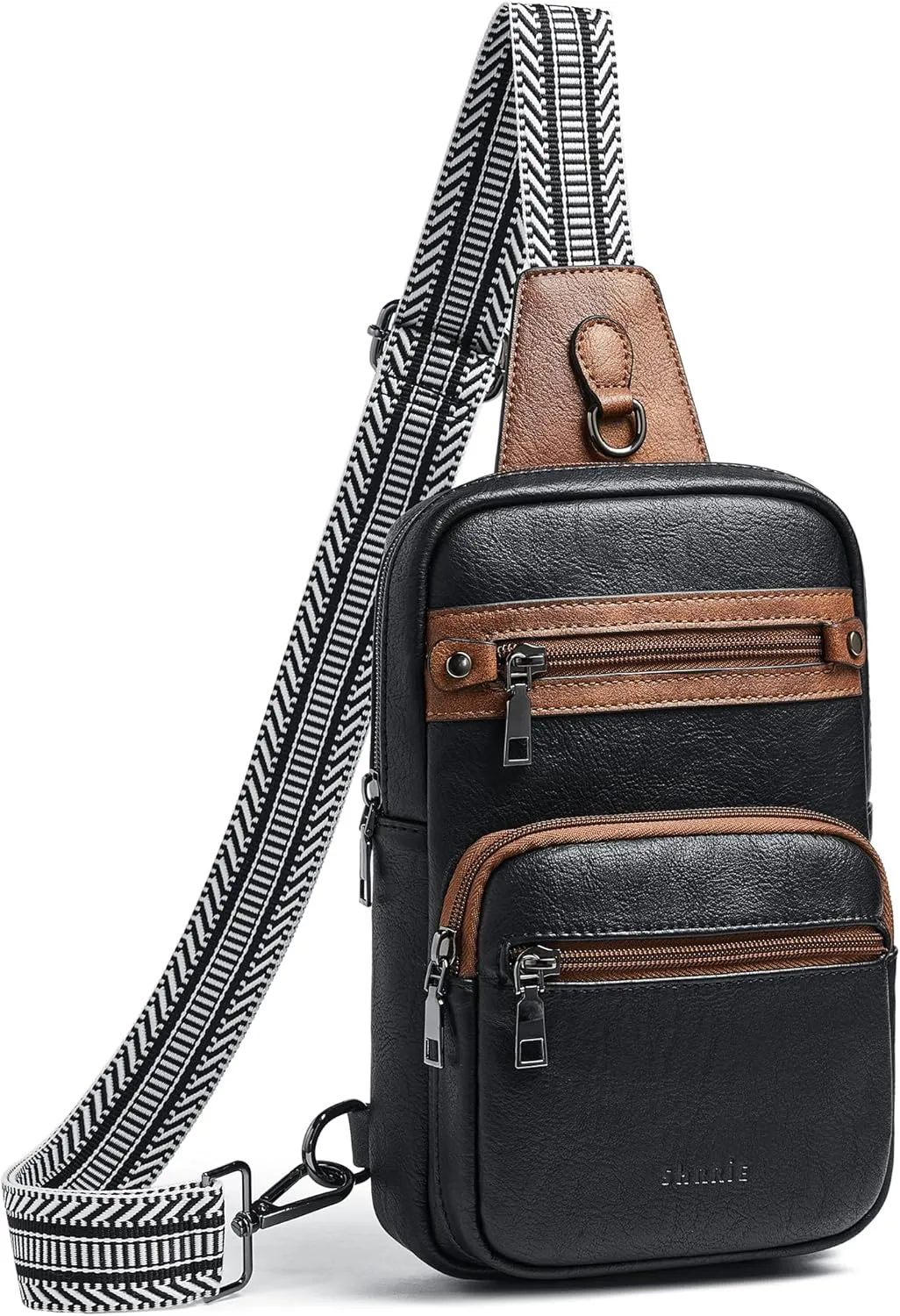 Shrrie Sling Bag For Women Men 5 Pockets Crossbody Bags Faux Leather Cross body Fanny Pack Sling Backpack Daypack for Daily Use Travel