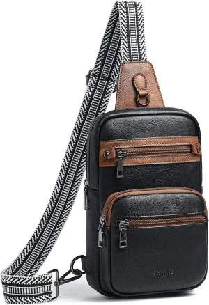 Shrrie Sling Bag For Women Men 5 Pockets Crossbody Bags Faux Leather Cross body Fanny Pack Sling Backpack Daypack for Daily Use Travel