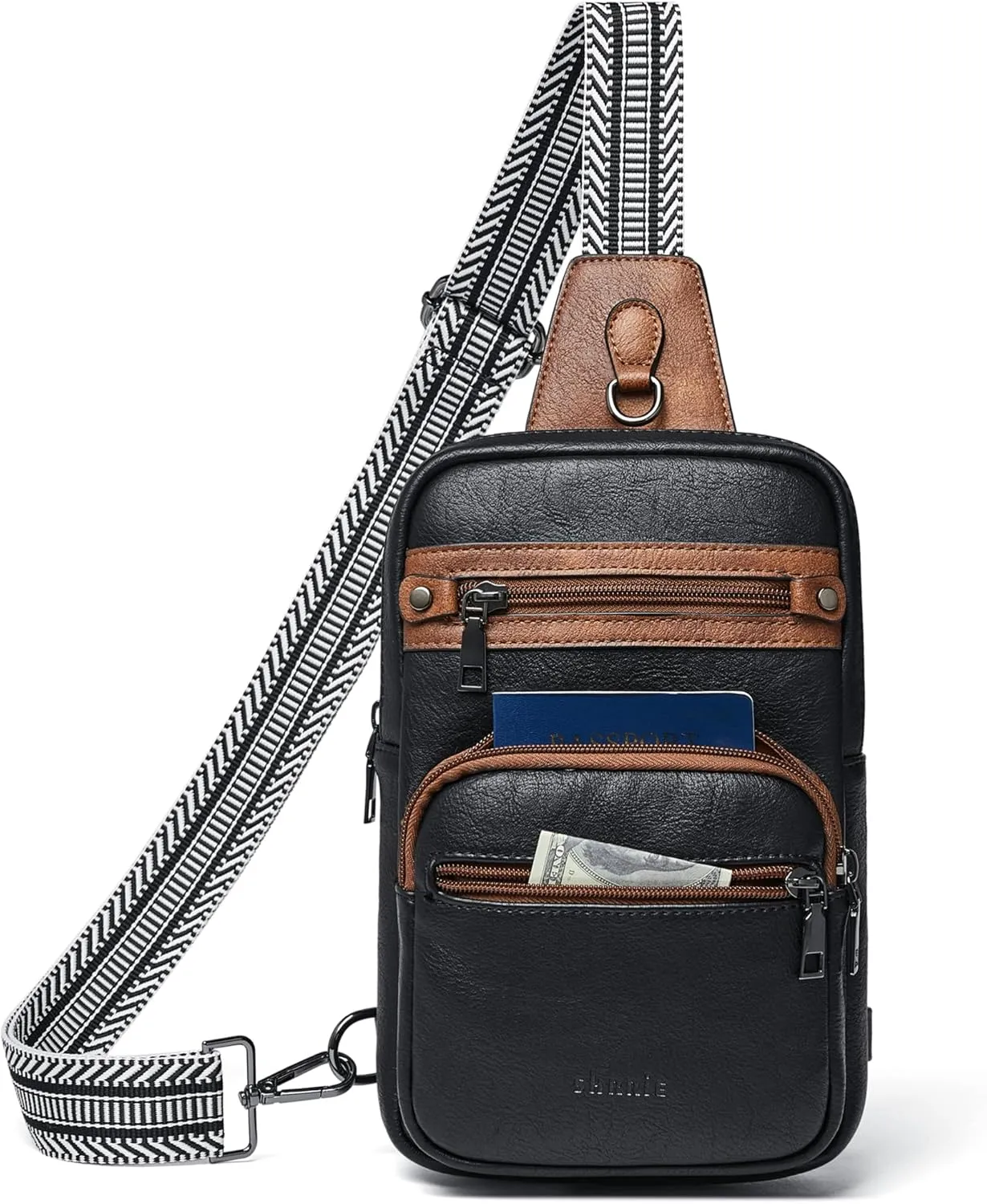 Shrrie Sling Bag For Women Men 5 Pockets Crossbody Bags Faux Leather Cross body Fanny Pack Sling Backpack Daypack for Daily Use Travel