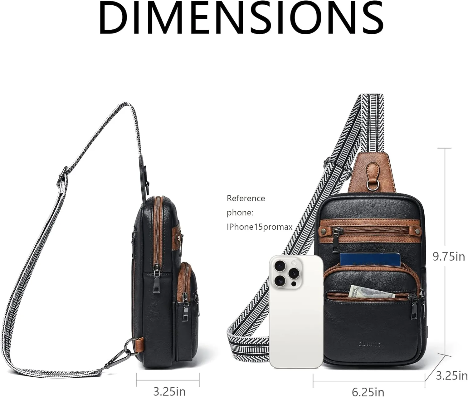 Shrrie Sling Bag For Women Men 5 Pockets Crossbody Bags Faux Leather Cross body Fanny Pack Sling Backpack Daypack for Daily Use Travel