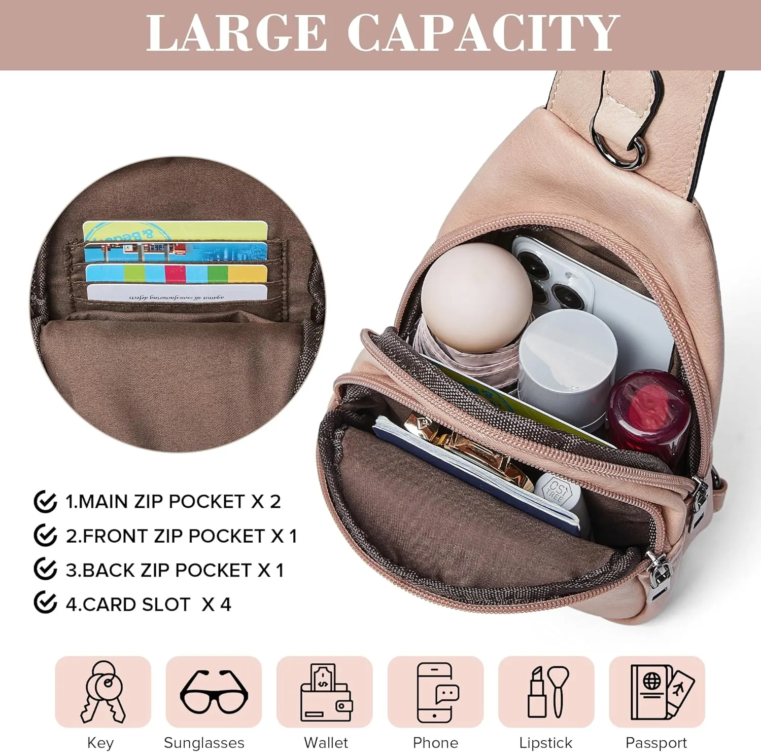 Shrrie Small Sling Bag for Women, Vegan Leather Crossbody Bags for Women Trendy Crossbody Purse Chest Bag for Travel