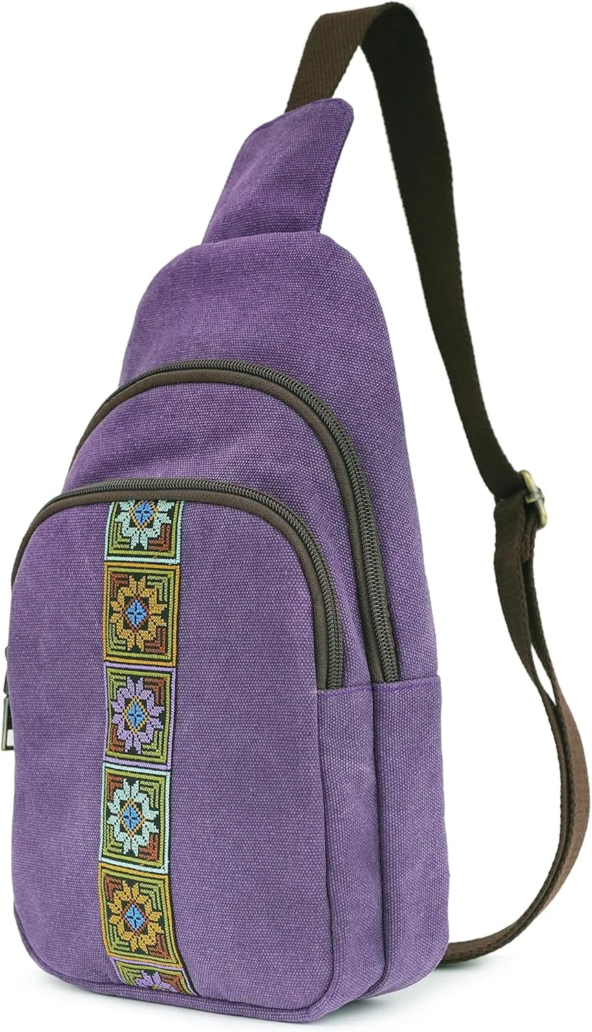 SILKAREA Canvas Sling Bag for Wome Crossbody Purse Small Sling Backpack Purse Travel Hiking Chest Bag Daypack