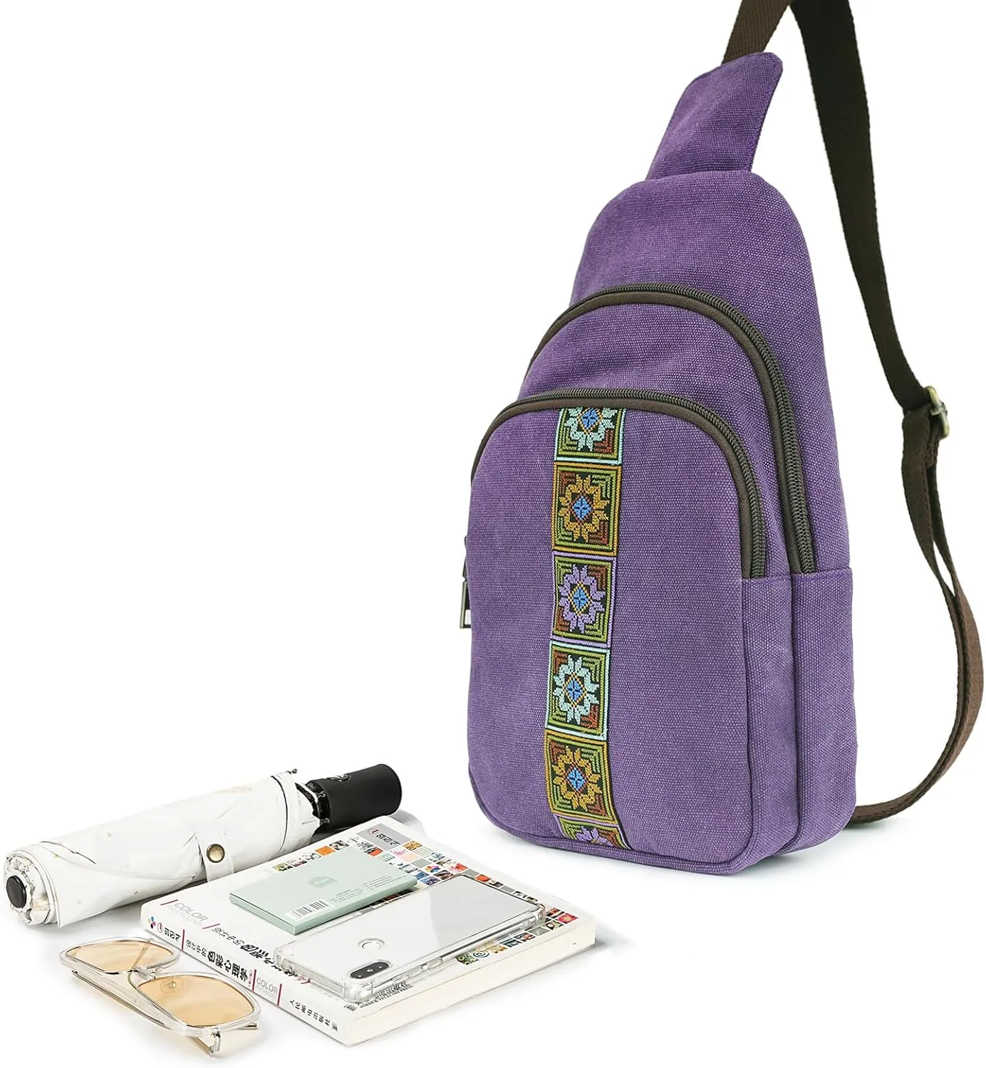 SILKAREA Canvas Sling Bag for Wome Crossbody Purse Small Sling Backpack Purse Travel Hiking Chest Bag Daypack