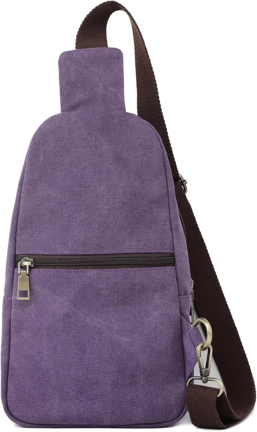SILKAREA Canvas Sling Bag for Wome Crossbody Purse Small Sling Backpack Purse Travel Hiking Chest Bag Daypack