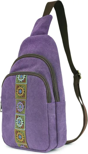 SILKAREA Canvas Sling Bag for Wome Crossbody Purse Small Sling Backpack Purse Travel Hiking Chest Bag Daypack