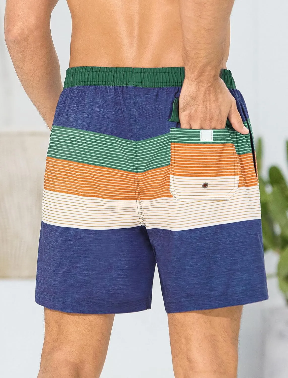 SILKWORLD Mens Swim Trunks with Compression Liner 6 Inch Inseam Quick Dry Beach Shorts Bathing Suit with Zipper Pockets