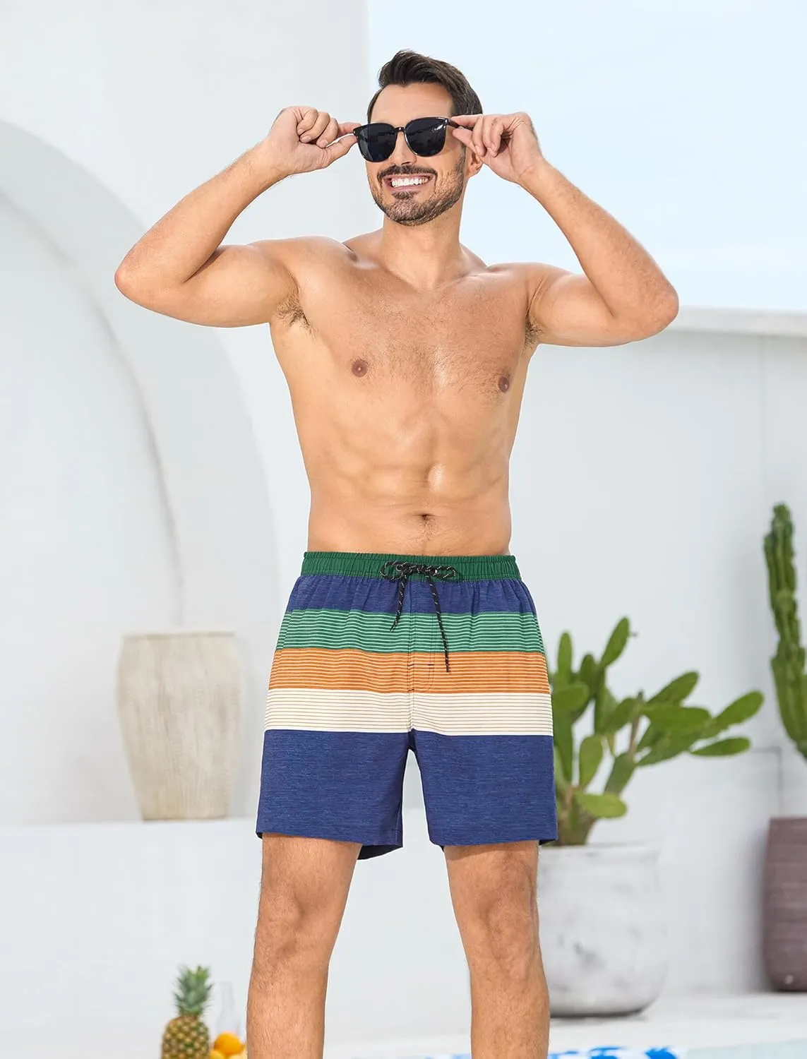 SILKWORLD Mens Swim Trunks with Compression Liner 6 Inch Inseam Quick Dry Beach Shorts Bathing Suit with Zipper Pockets
