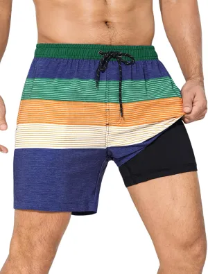 SILKWORLD Mens Swim Trunks with Compression Liner 6 Inch Inseam Quick Dry Beach Shorts Bathing Suit with Zipper Pockets